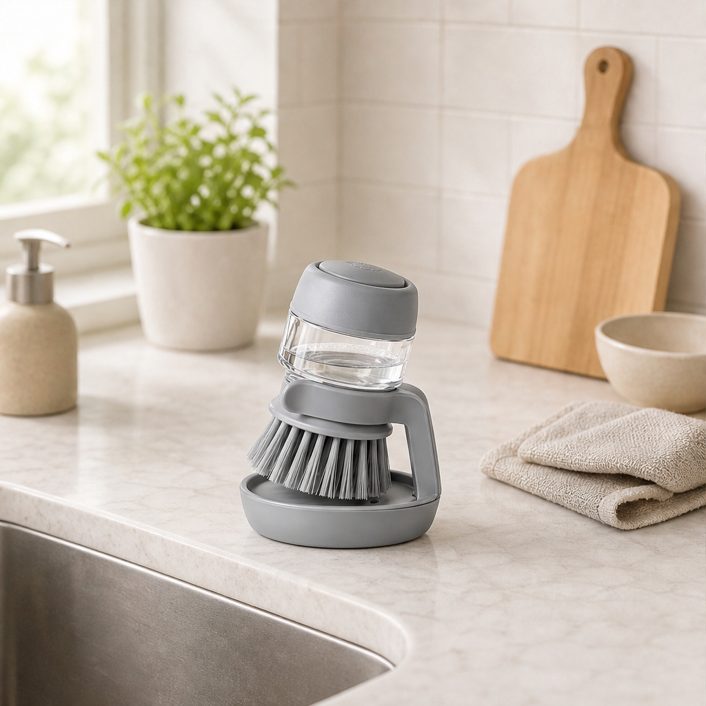 Suddly – Soap Dispensing Dish Brush with Stand + 50% OFF