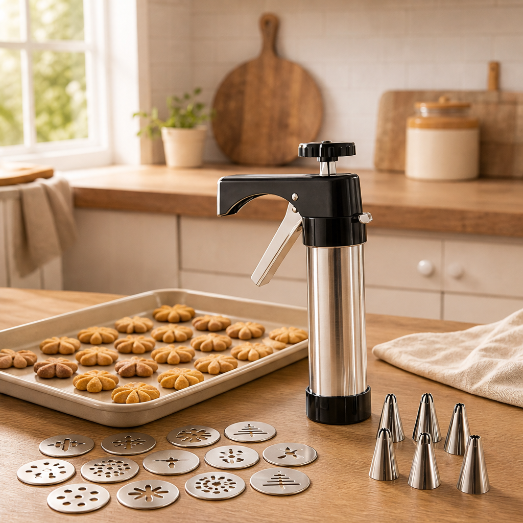 Flourpress – 13 Disc, 8 Nozzle Stainless Steel Cookie Press + 50% OFF