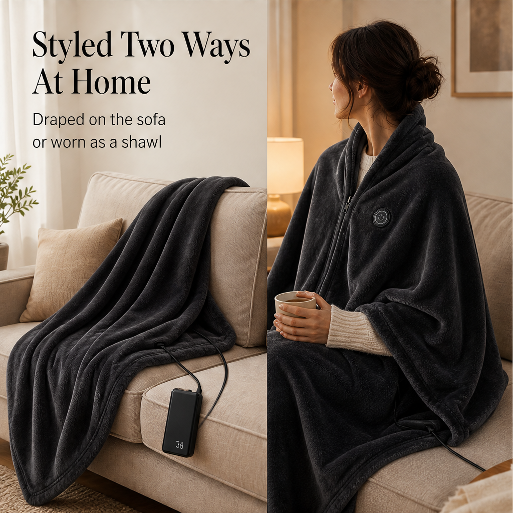 Hearthwick – 9-Zone USB Heated Flannel Shawl Blanket + 50% OFF