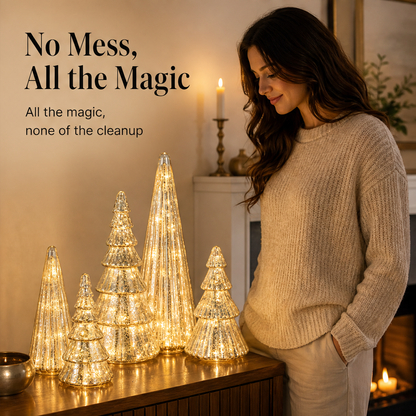 Glowmere – Mercury Glass LED Christmas Trees, Set of 5 + 50% OFF