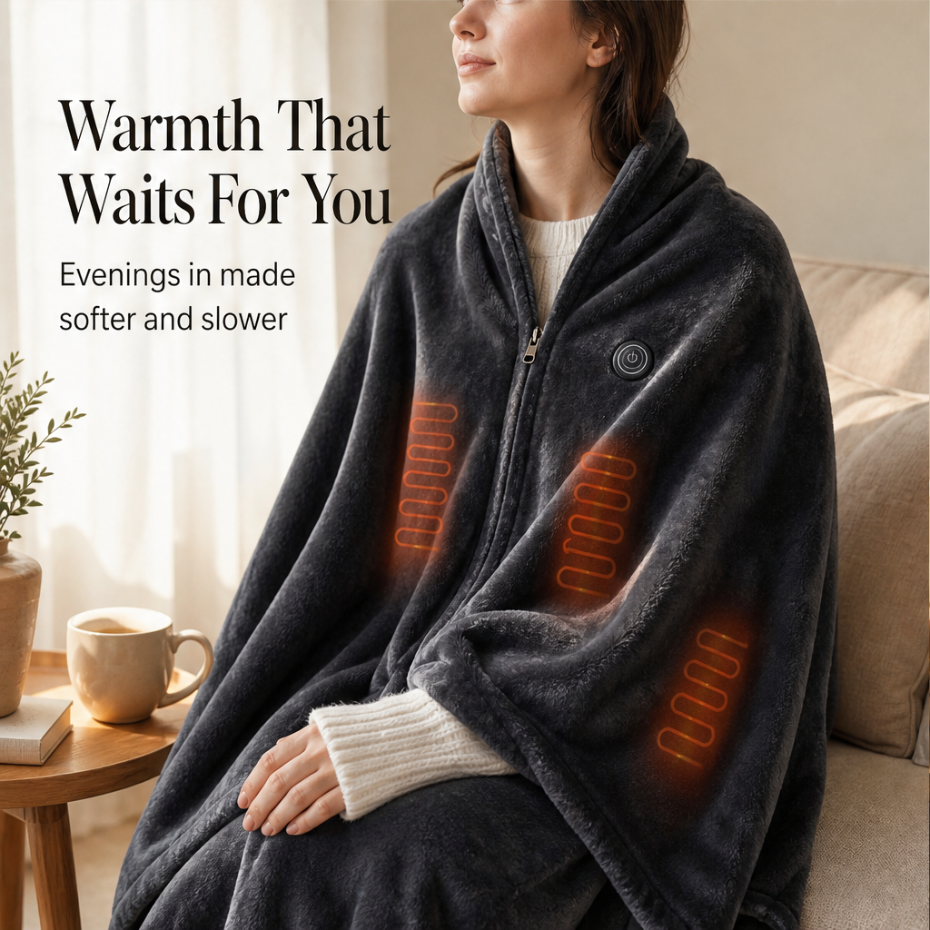 Hearthwick – 9-Zone USB Heated Flannel Shawl Blanket + 50% OFF