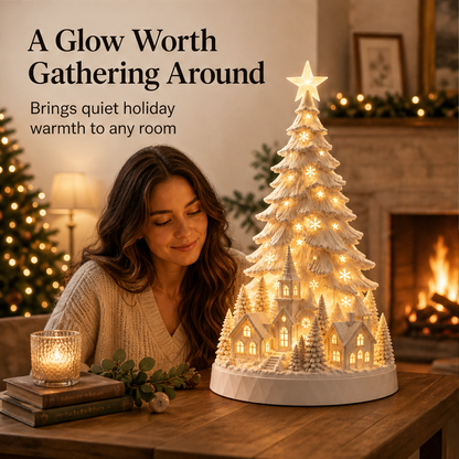 Hearthglow – Lighted Snow-Flocked Christmas Village Tree Decor + 50% OFF