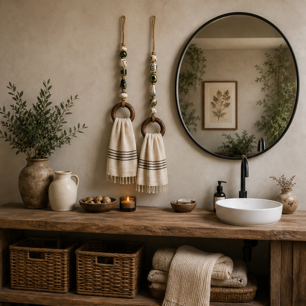 Hearthbead – Boho Wood Ring Beaded Towel Hanger