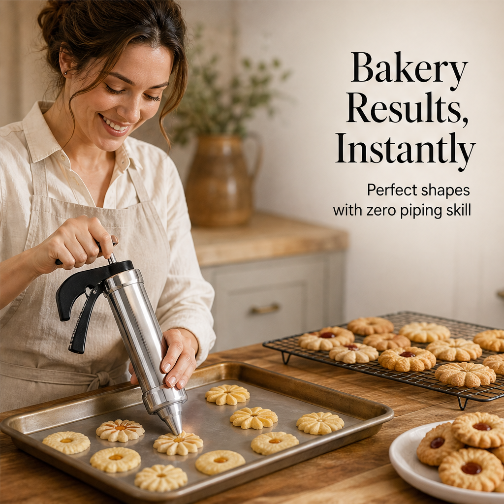 Flourpress – 13 Disc, 8 Nozzle Stainless Steel Cookie Press + 50% OFF