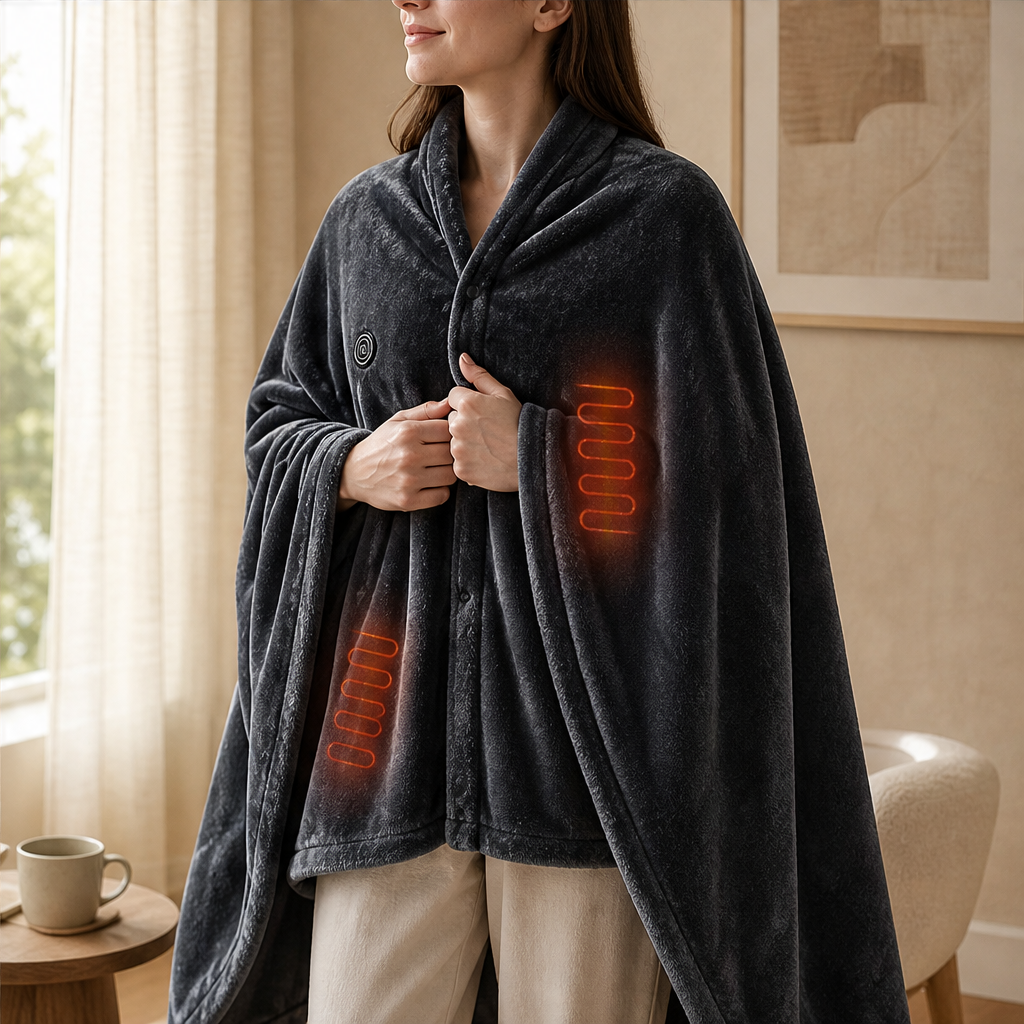 Hearthwick – 9-Zone USB Heated Flannel Shawl Blanket + 50% OFF