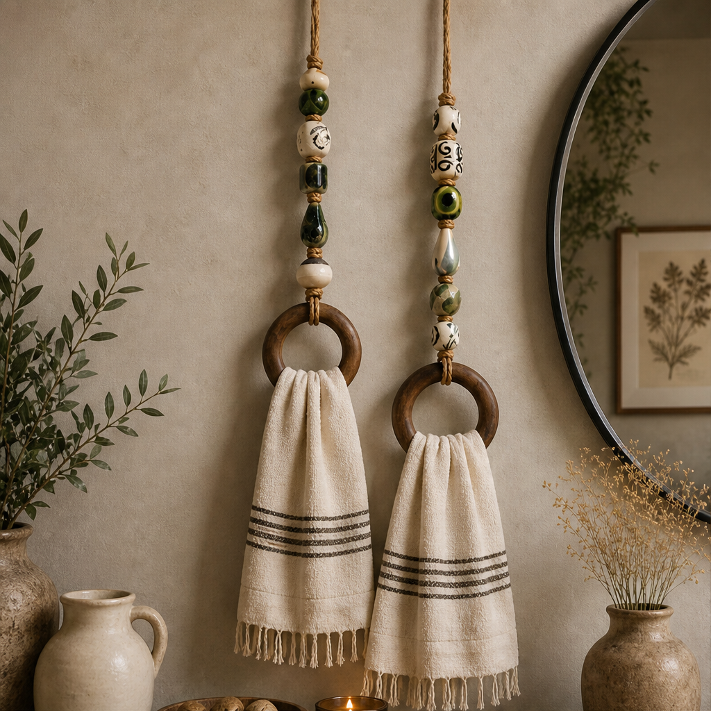 Hearthbead – Boho Wood Ring Beaded Towel Hanger