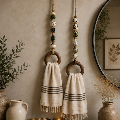 Hearthbead – Boho Wood Ring Beaded Towel Hanger