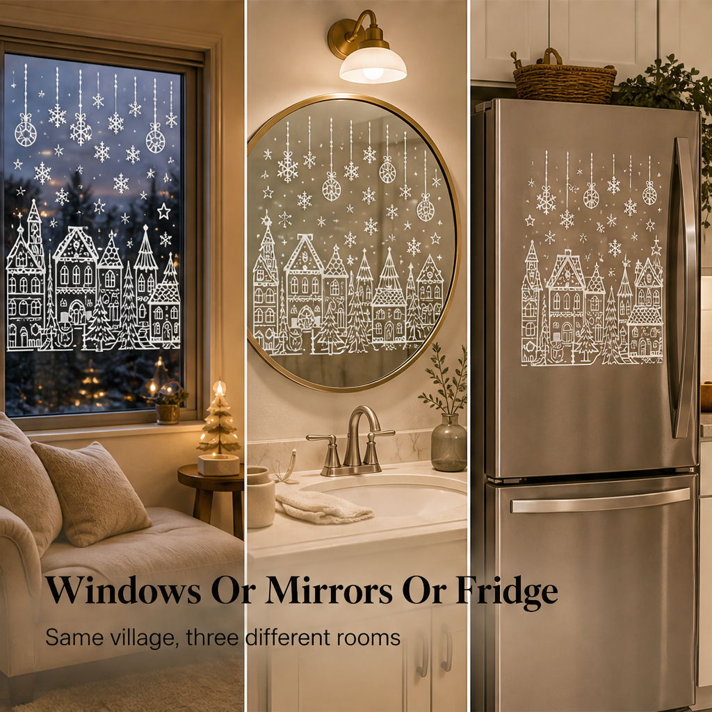 Glasswick – Static Cling Christmas Village Window Sticker Set