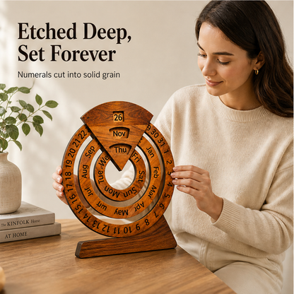 Oakvane – Handcrafted Rotating Wood Perpetual Calendar + 50% OFF