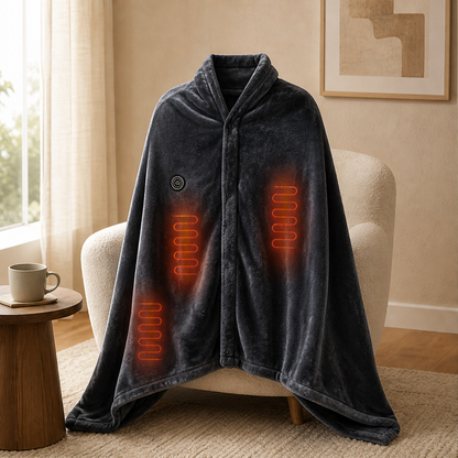 Hearthwick – 9-Zone USB Heated Flannel Shawl Blanket + 50% OFF