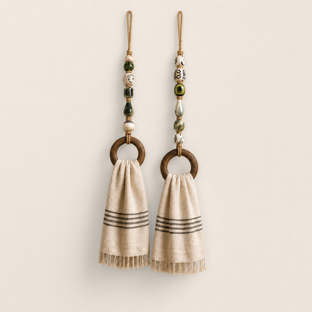 Hearthbead – Boho Wood Ring Beaded Towel Hanger