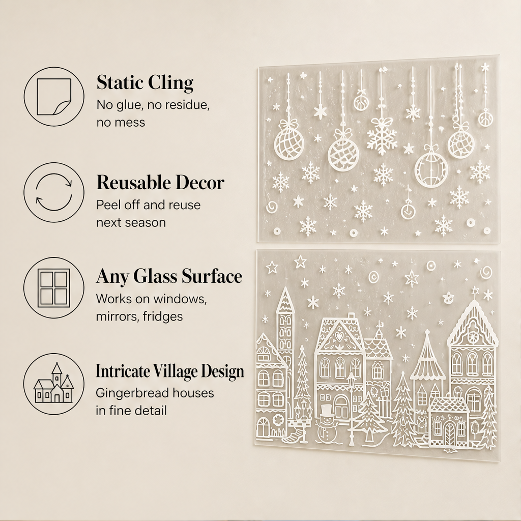 Glasswick – Static Cling Christmas Village Window Sticker Set