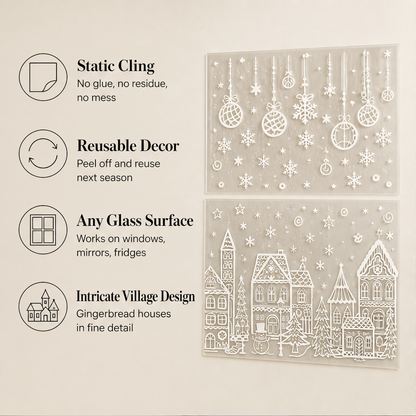 Glasswick – Static Cling Christmas Village Window Sticker Set