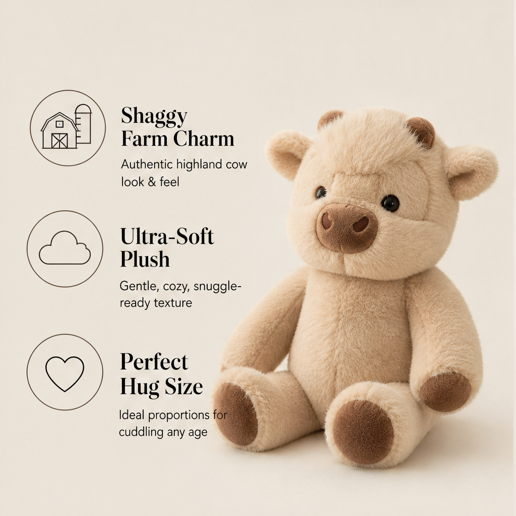 Hollowbrae – Shape-Holding Shaggy Plush Highland Cow Soft Toy + 50% OFF