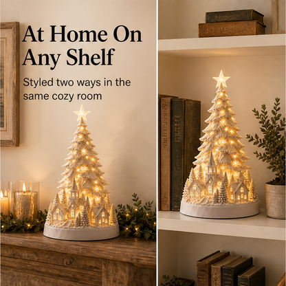 Hearthglow – Lighted Snow-Flocked Christmas Village Tree Decor + 50% OFF