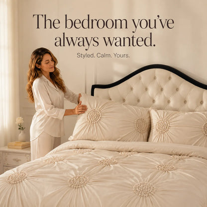 Lunavia – Ivory Tufted Rosette Comforter Cover Set with Shams