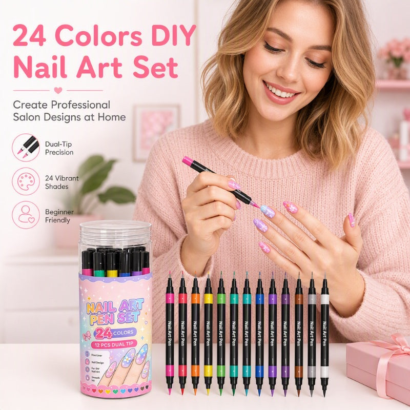 Dual-Ended Nail Art Pens (24 Colors)