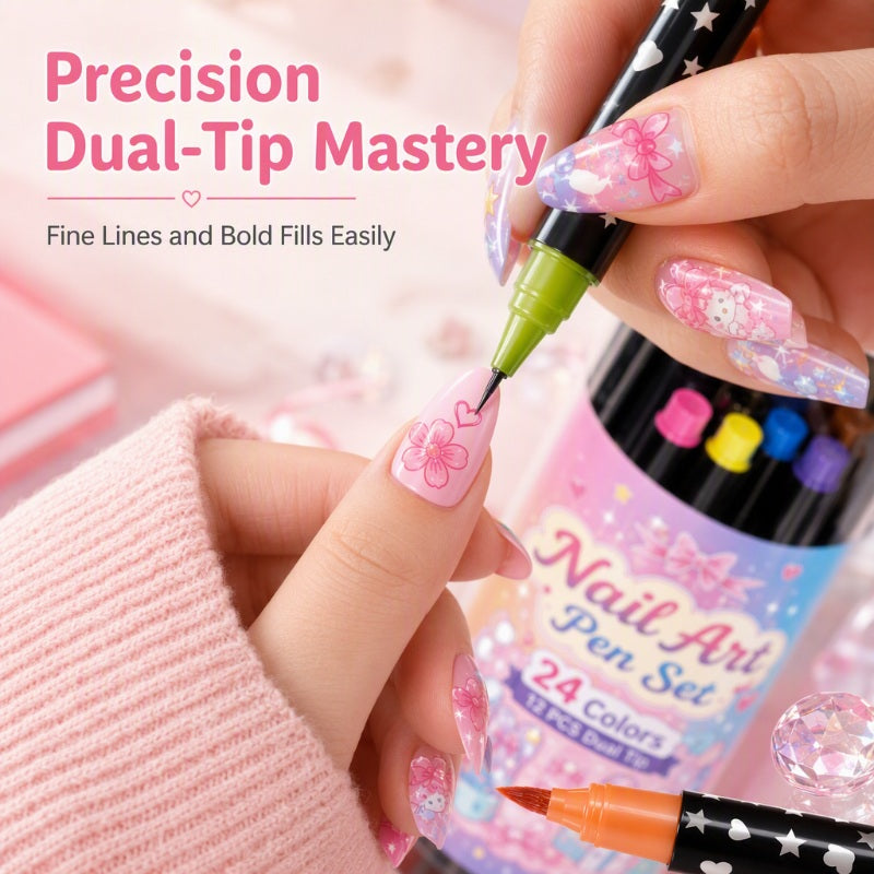 Dual-Ended Nail Art Pens (24 Colors)