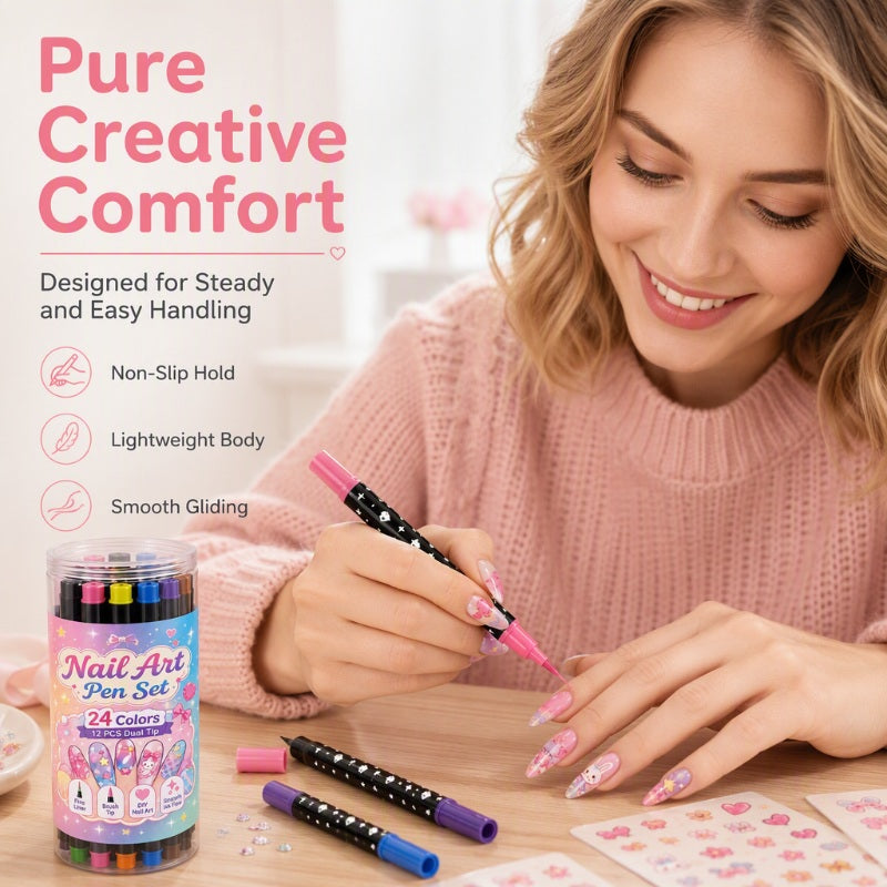 Dual-Ended Nail Art Pens (24 Colors)