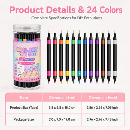 Dual-Ended Nail Art Pens (24 Colors)