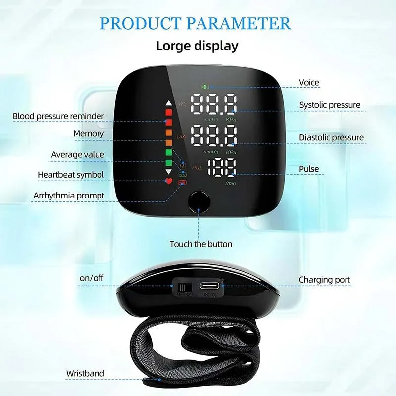 Portable Digital Blood Pressure Monitor with Voice Alert & Rechargeable Battery