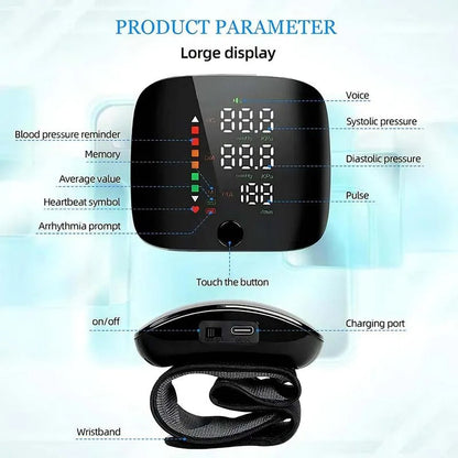 Portable Digital Blood Pressure Monitor with Voice Alert & Rechargeable Battery