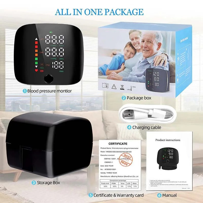 Portable Digital Blood Pressure Monitor with Voice Alert & Rechargeable Battery